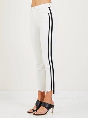 Mother Denim Women's Insider Crop Step Fray Cream Side-Stripe Jeans Size 28